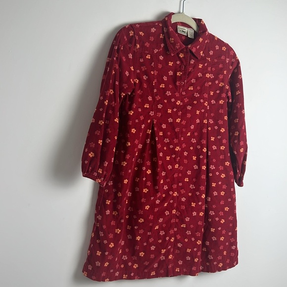 L.L. Bean Girl's Medium Red Ditsy Floral Corduroy A-Line Dress 100% Cotton - Picture 2 of 13